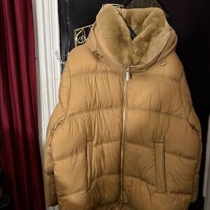 Michael Kors Camel Puffer Jacket with Fur Collar